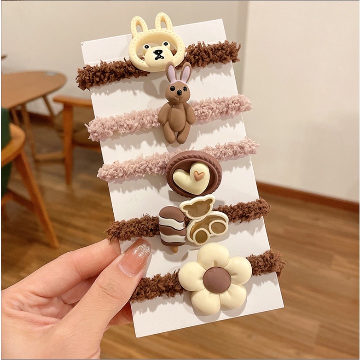 Set 5 dây chun nịt tóc sợi bông mix mẫu đính charm to siêu xinh BAG U CHUNMIX573