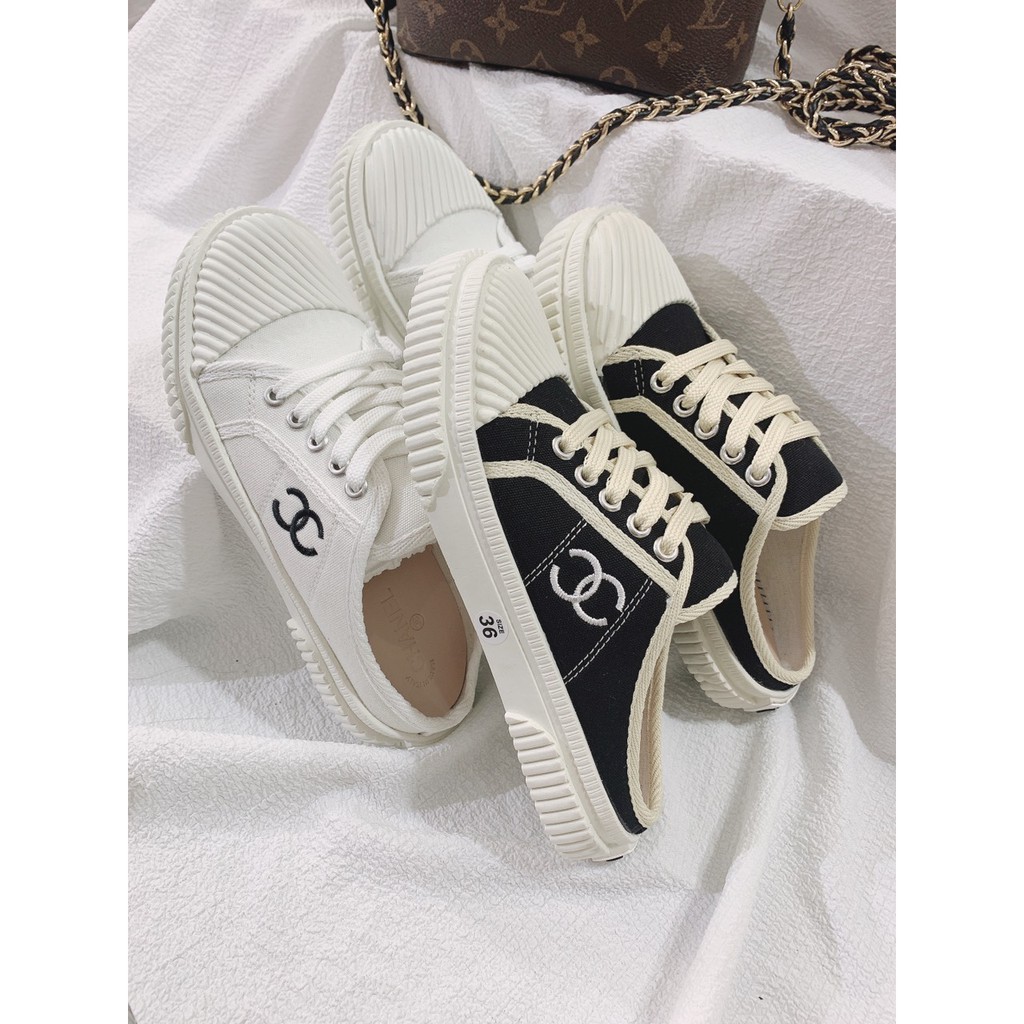 Giày thể thao Sneaker, giày sục CHANEL đen trắng SIÊU HOT SIÊU CUTE full size 35-&gt;39.