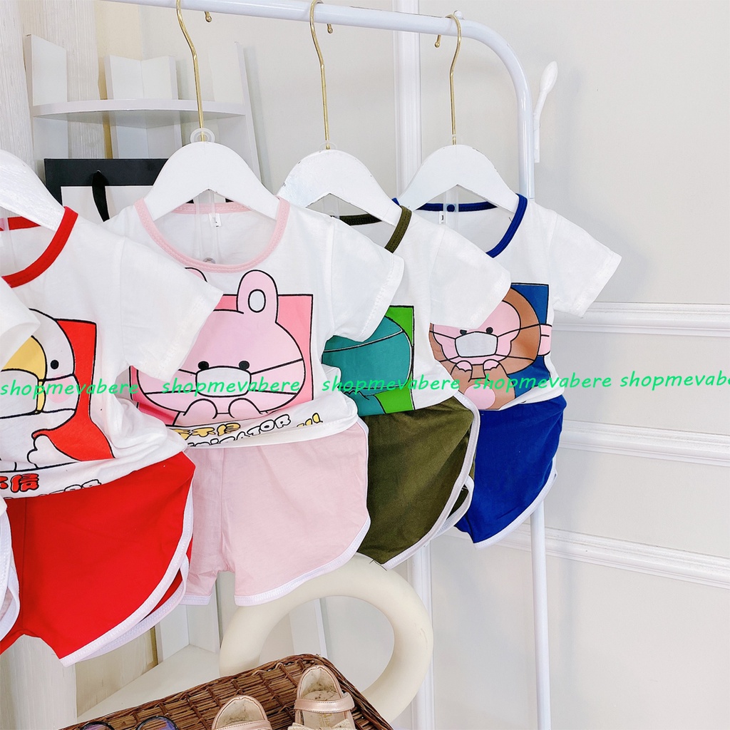 Bộ cộc tay nhiều màu hình ngộ nghĩnh cho bé trai bé gái 5-15kg, vải cotton mềm mịn - BO64