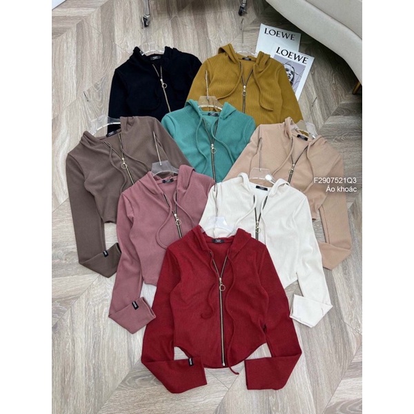 Áo khoác thun tăm nhung nón dài tay gắn tem vạt bầu Khoá kéo ĐẸP s TT2907