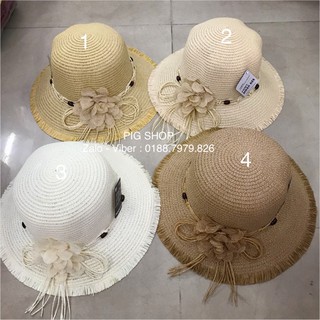 Nón cói đi biển tua rua,mũ cói đi biển đính hoa xinh xắn-  Nón Kết Siêu Rẻ