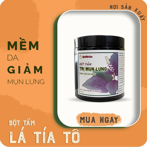 Bột lá tắm sạch mụn lưng, bột tắm lá tía tô tẩy da chết QUÊ MỘT CỤC 200g (handmade)