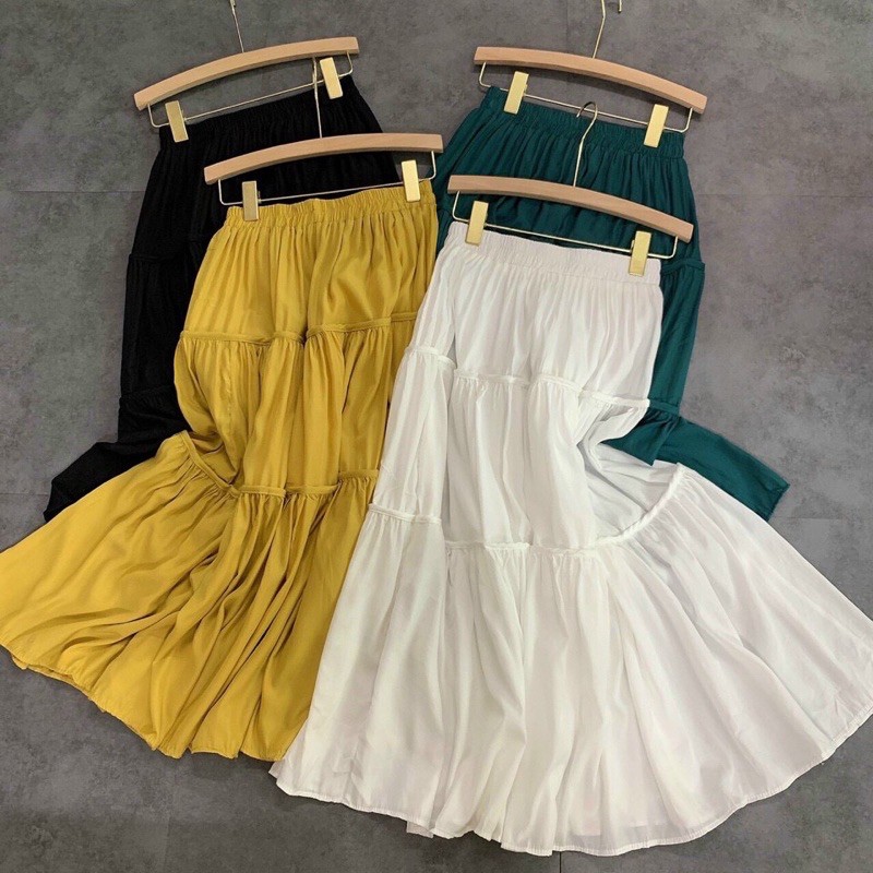 Chân váy xòe dáng dài chất thô mềm, Chân váy maxi cạp chun CV1804 - NhiNhi Shop