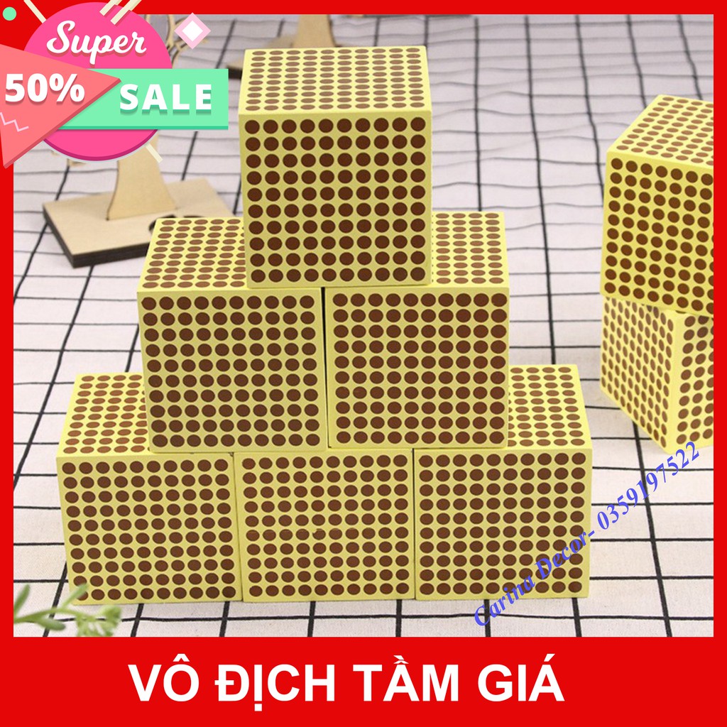 Giáo cụ Montessori - 9 khối gỗ 1000 chấm - Carina Decor