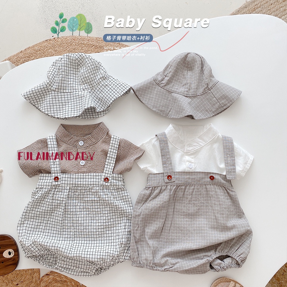 Bộ Áo Sơ Mi Ngắn Tay + Quần Short + Mũ Thời Trang Mùa Hè Cho Bé Trai