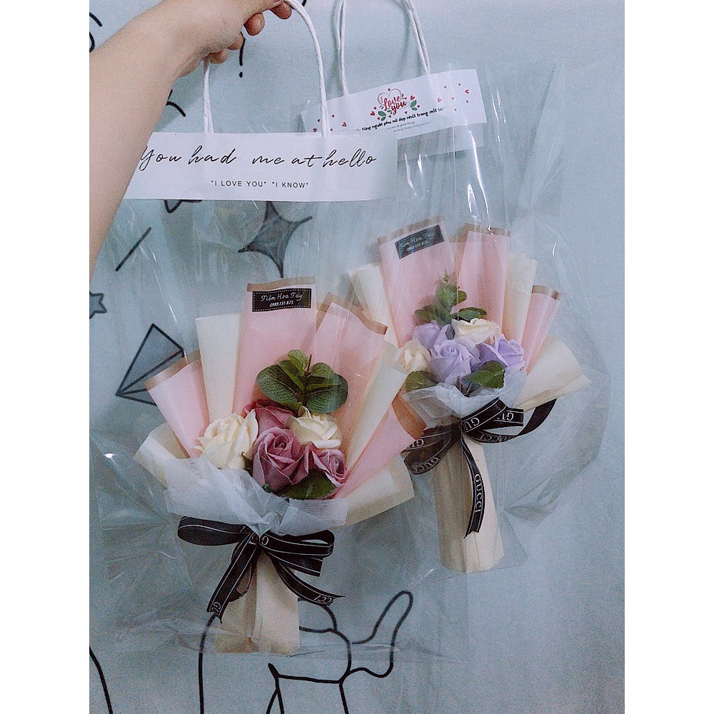 [Có túi] - Bó hoa hồng sáp thơm 5 bông kèm túi và thiệp tùy chọn tặng bạn gái, tặng mẹ, tặng người thân, tặng sinh nhật