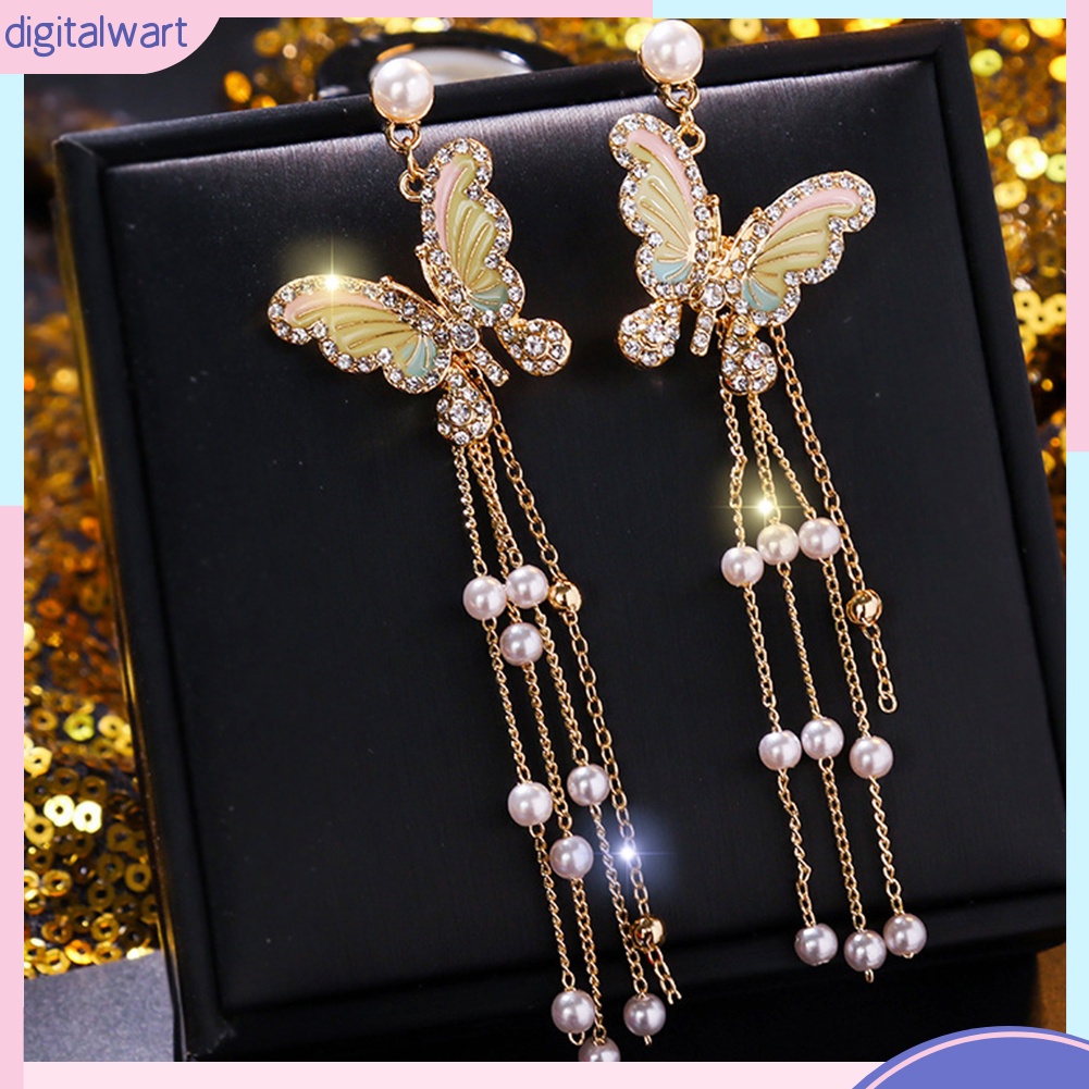 Đôi Khuyên Tai Dáng Dài Hình Bươm Bướm Đính Đá Thời Trang Cho Nữ