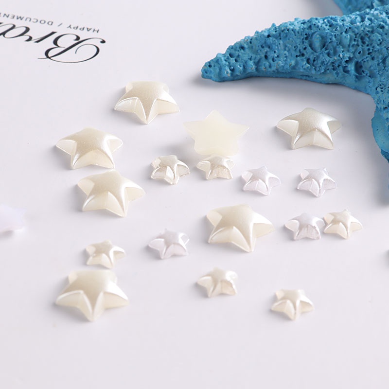 50/100 Phụ kiện trang trí điện thoại hình ngôi sao năm cánh đính ngọc trai giả 6/10mm màu trắng/be