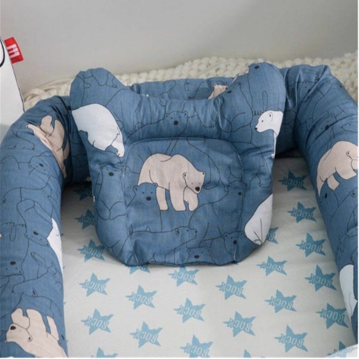 Giường nệm ngủ kèm gối cho bé Japan Bear Blue Cotton cao cấp