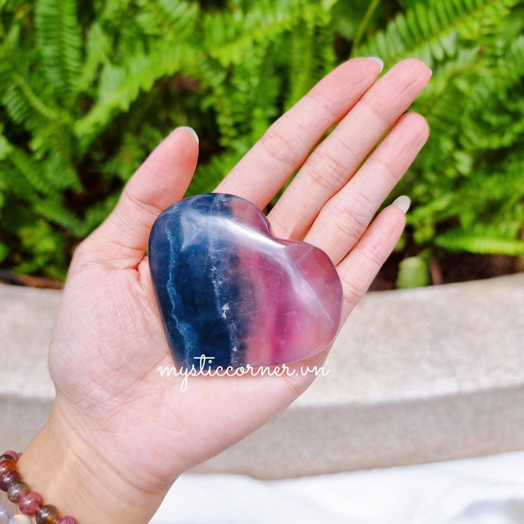 Trái tim đá thanh tẩy Fluorite , đá phong thủy dùng trong Tarot, reiki, thiền định