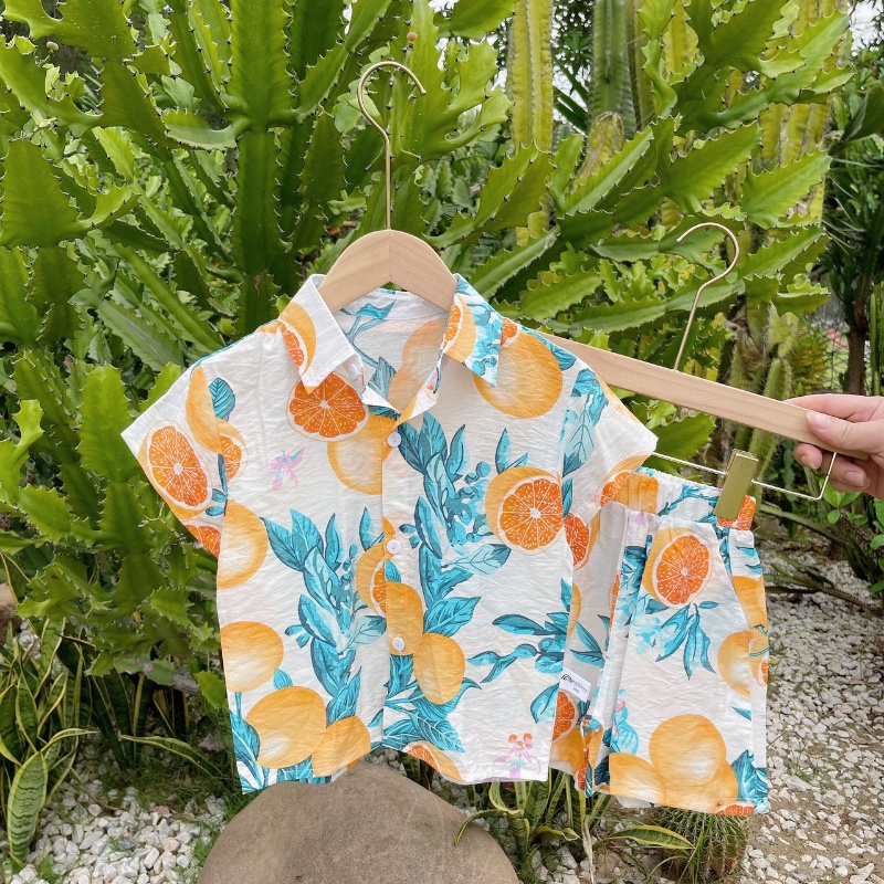 Bộ đồ đi biển bé trai gồm áo sơ mi ngắn tay và quần đùi chất đũi mát lạnh, quần áo mùa hè cho bé 2 3 4 5 6 7 8 9 tuổi