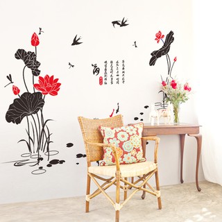 Decal dán tường hoa sen và cá - dc615