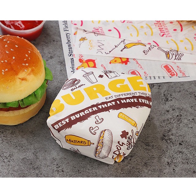 SET 100 tờ giấy gói bánh mỳ/hamburger size 29x30cm hàng cao cấp