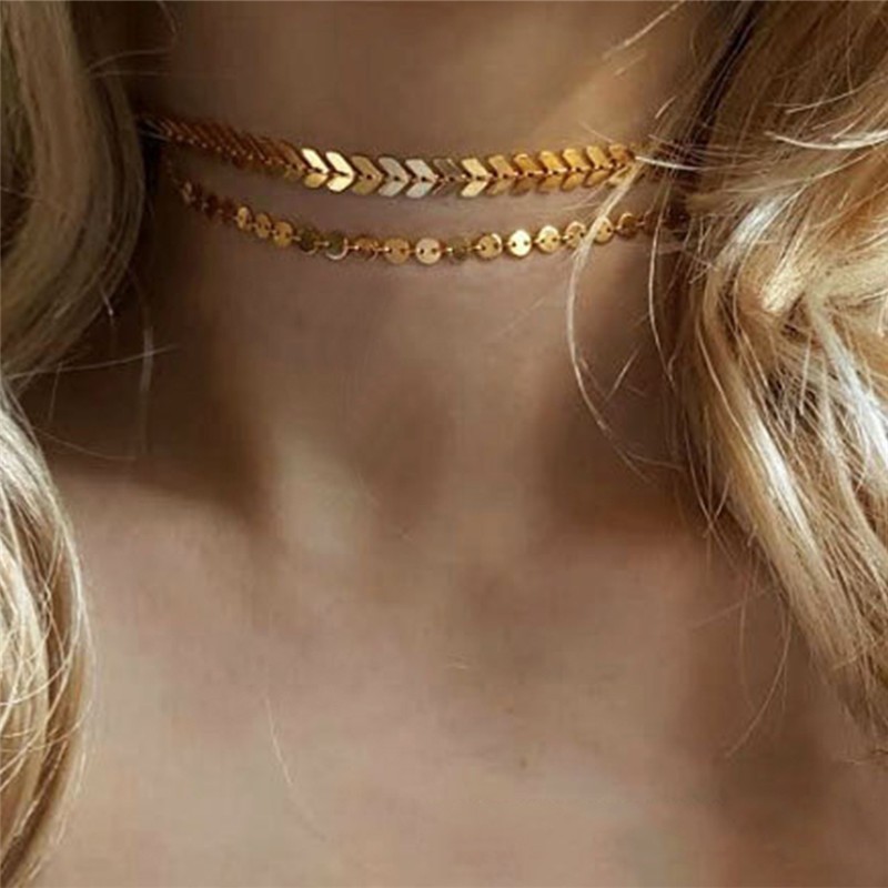 Dây chuyền choker 2 tầng mặt hình xương cá phong cách Bohemian