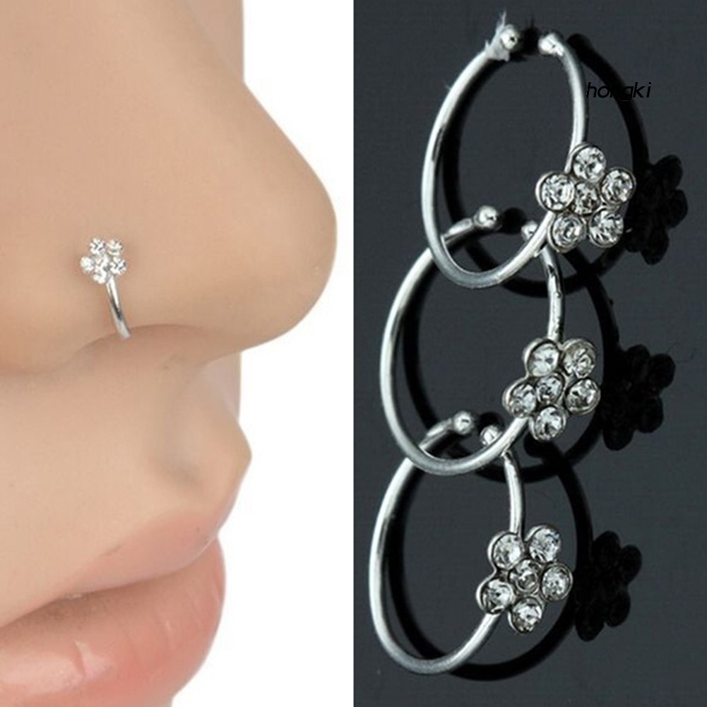 Vòng Kẹp Mũi Thời Trang Bằng Thép Không Gỉ Mặt Hoa Khảm Đá Cho Nữ