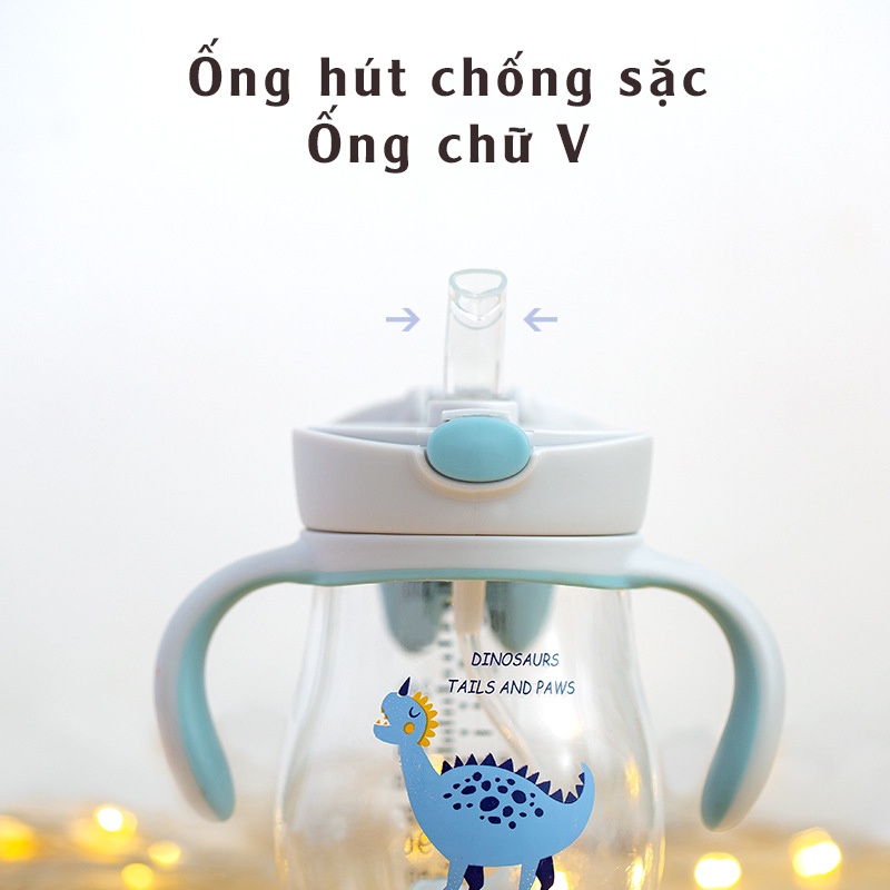 Bình tập uống nước chống sặc nhựa Tritan/PPSU 320ml từ 6 tháng tuổi trở lên uống mọi tư thế, không rò rỉ nước