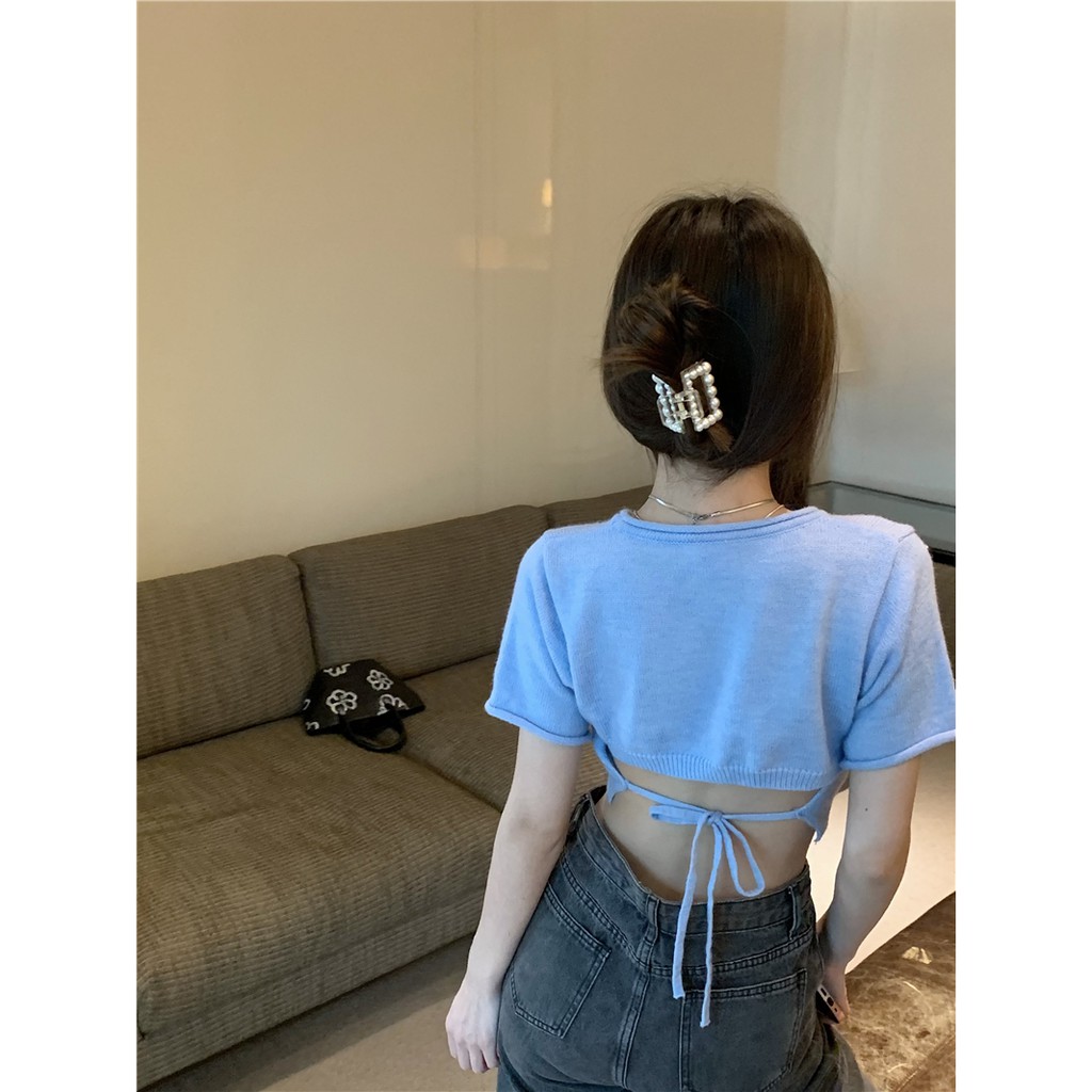 NZN Áo croptop dệt kim tay ngắn màu trơn thời trang mùa hè cho nữ 3 màu tự chọn