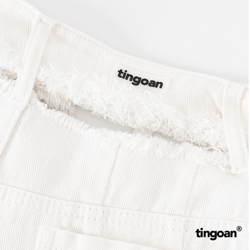 TINGOAN® - Quần short bò cạp rời gấu cắt tua rua trắng tingoan MAMIII JEANS SHORTS/WH