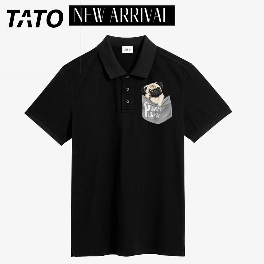 Áo polo TATO OFFICIAL in hình chú chó POCKET UG, áo polo unisex chất vải cá sấu thấm hút mồ hôi, mềm mại tư nhiên