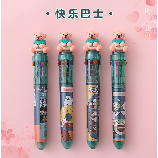 Bút Bi Bấm Nhiều Màu Ngòi 0.5mm Họa Tiết Hoạt Hình Dễ Thương