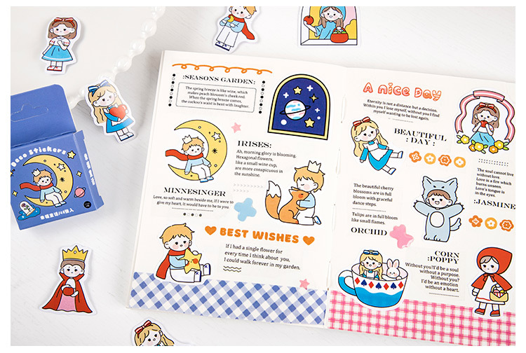 Flowertree Sticker Bộ 46 cái nhãn dán trang trí sổ sách/vật dụng dễ thương