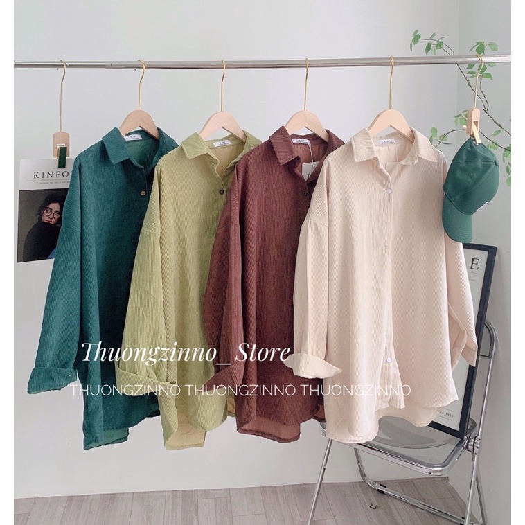 [Ảnh thật/Video] Áo Sơ Mi Nhung TĂM Unisex Form Rộng Hàn Quốc - Áo sơ mi nữ basic phong cách kiểu màu Vintage