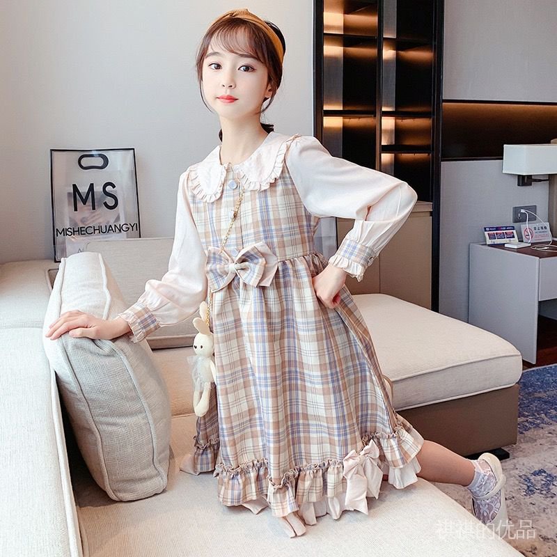 Đầm công chúa lolita cổ búp bê đính nơ thời trang cho bé gái j01L 2021