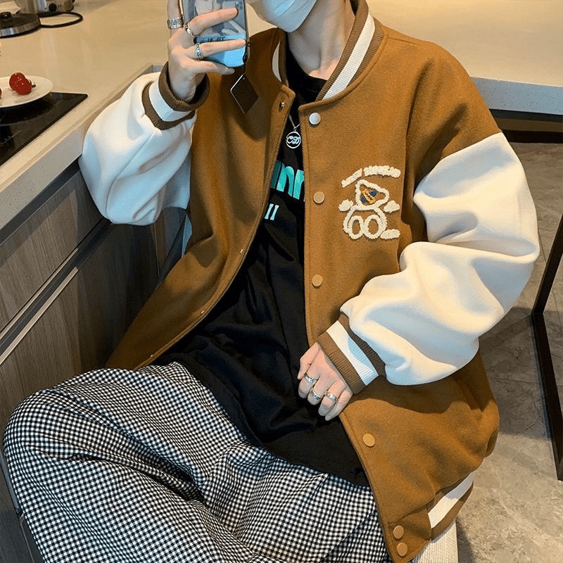 ÁO KHOÁC BOMBER NỮ HỌA TIẾT NAM NỮ GẤU CUTE ĐƠN GIẢN THỜI TRANG