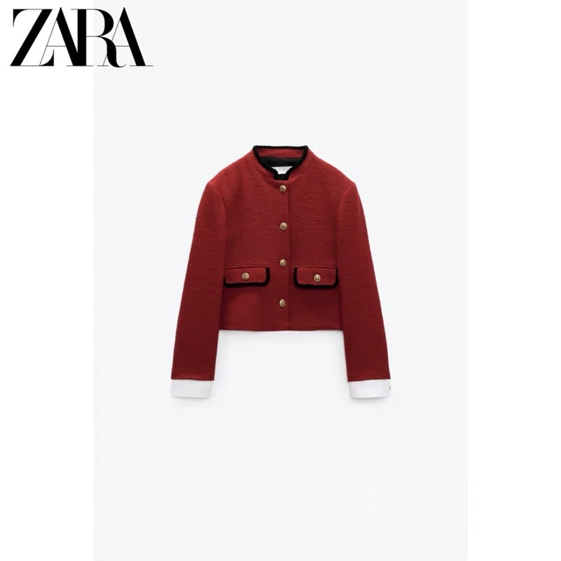 Order hàng xuất ZARA áo khoác mới của phụ nữ kết cấu túi khâu hai bên