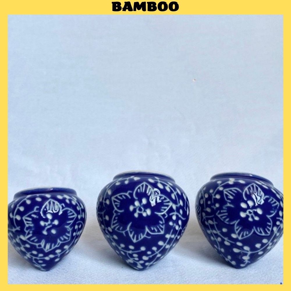 Cóng chim chào mào chất liệu gốm sứ tầu khắc tay màu xanh hoa văn cao cấp [gắn sẵn tai tầu]