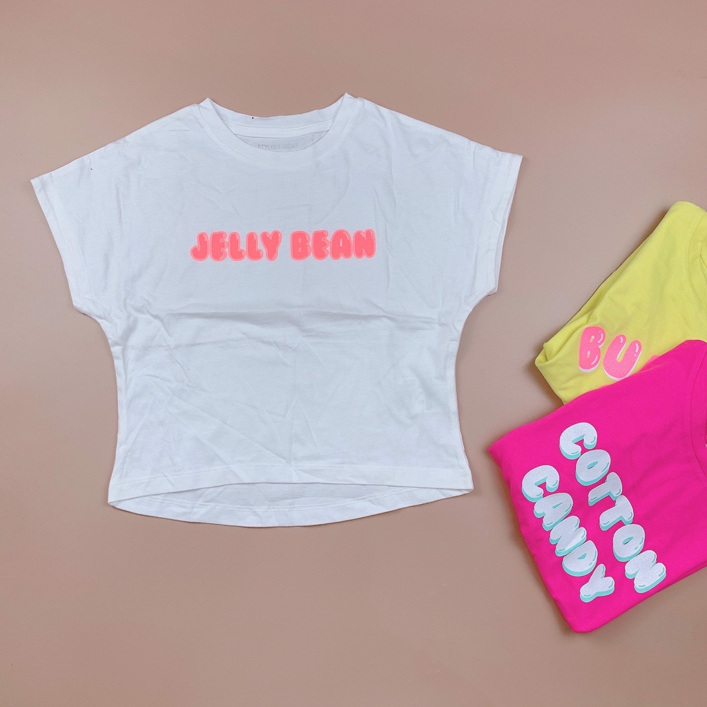 Áo cotton Topten xuất Hàn vai rơi trơn màu in chữ