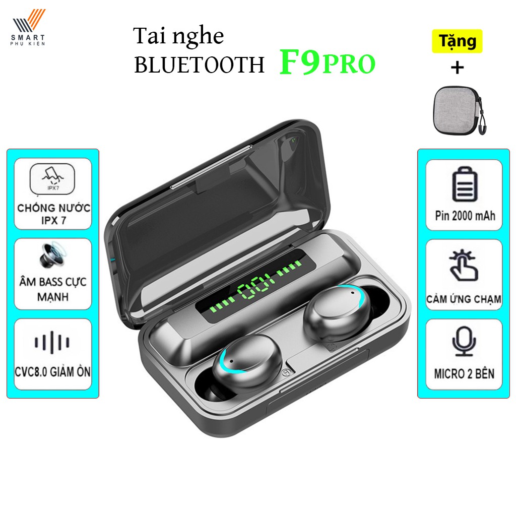 Tai Nghe không dây Bluetooth mini F9 Pro, Nhét Tai, có micro không dây f9, thời trang màu đen, đèn led hiện thị