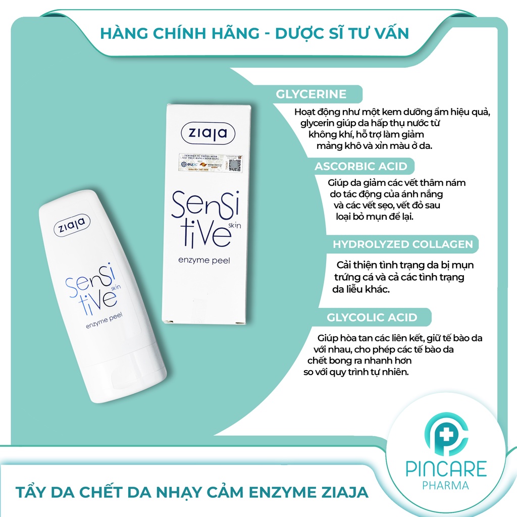 Tẩy da chết Ziaja Sensitive Skin Enzyme Peeling 60ml cho da nhạy cảm - Hàng chính hãng - Nhà thuốc PinCare