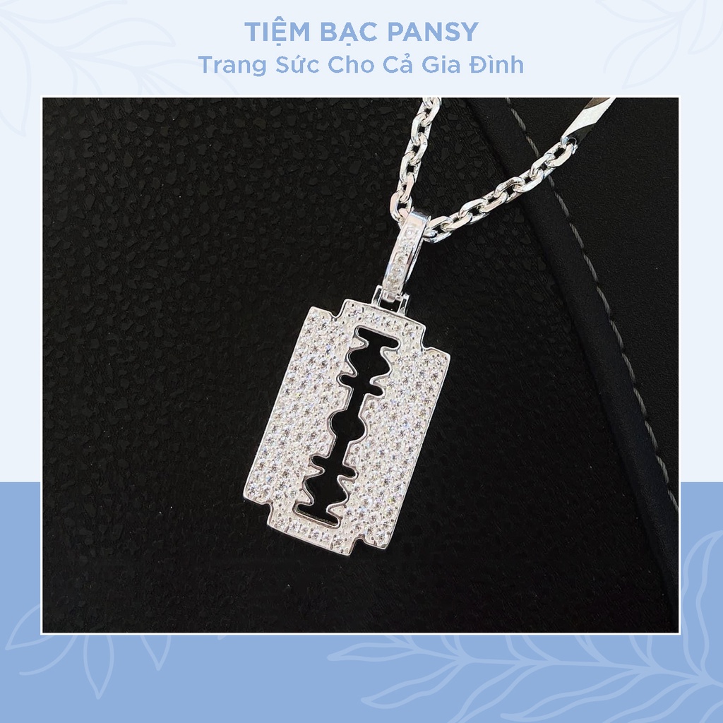 Mặt dây chuyền bạc nam PANSY hình lưỡi lam độc đáo - Vòng cổ bạc mặt dao lam, dao tem bằng bạc ta cao cấp