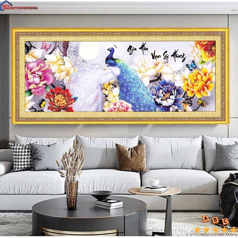 Tranh thêu chữ thập công gia hòa vạn sự hưng 1m10 x 45cm - 1m41 x 58cm