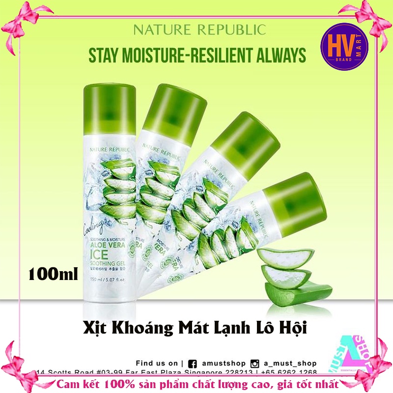 [Hàng Chính Hãng] Xịt Khoáng Lạnh Lô Hội Nature Republic Aloe Vera Ice Soothing Gel 150ml Hàn Quốc