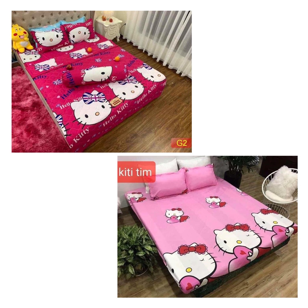 Sét 5 Món Ga Gối Cotton Poly Hello Kitty