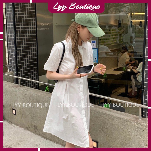 Váy Sơ Mi Xếp Ly Dáng Xòe Chữ A Tay Cộc Có Túi Ngực Chất Thô Trơn Quảng Châu Lyy Boutique | BigBuy360 - bigbuy360.vn