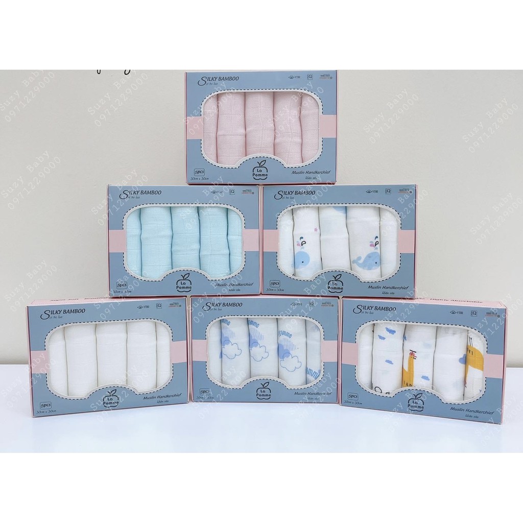 Set 5 Khăn sữa LA Pomme sợi tre 2 lớp cao cấp ( 30x30cm) lapomme