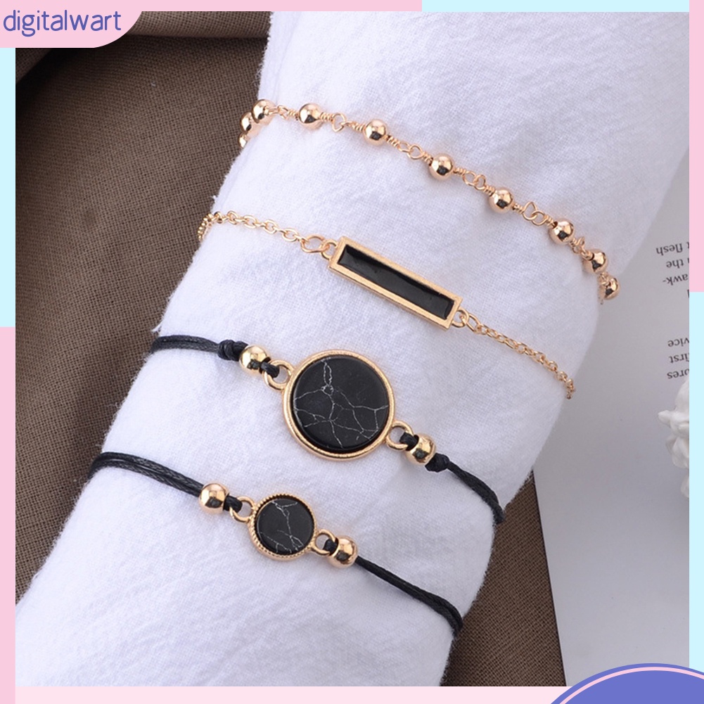 Set 4 Vòng Đeo Tay Phối Phụ Kiện Kiểu Dáng Thời Trang Ấn Tượng Cho Nữ