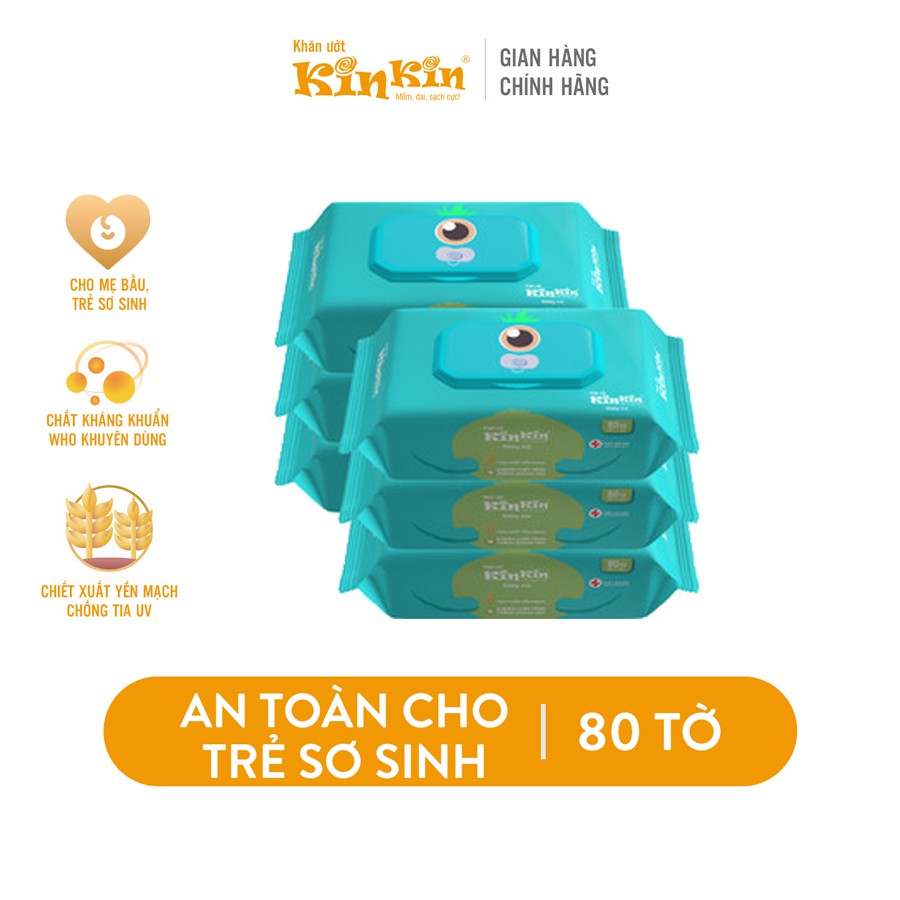 [Mã LT50 giảm 50k đơn 250k] Combo 6 gói Khăn ướt Kin Kin 80 tờ/gói không mùi/mùi trà xanh, an toàn tiện lợi