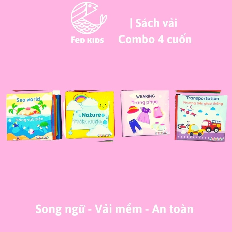 Sách vải song ngữ cho bé phát triển tư duy và trí tuệ, FEDBABY - 12x12 cm, 8 trang