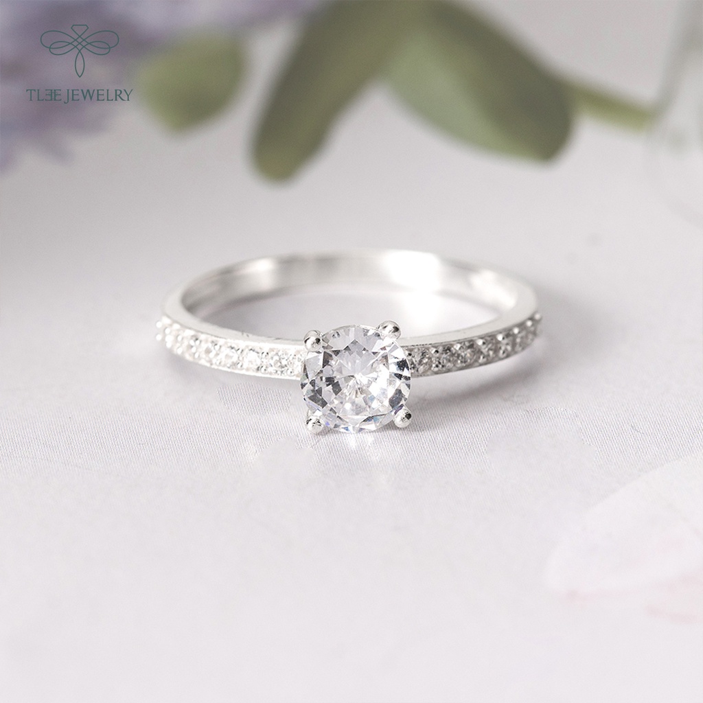 Nhẫn bạc nữ TLEE ổ đá 4 chấu viền đá bằng sang trọng NCJ A0202