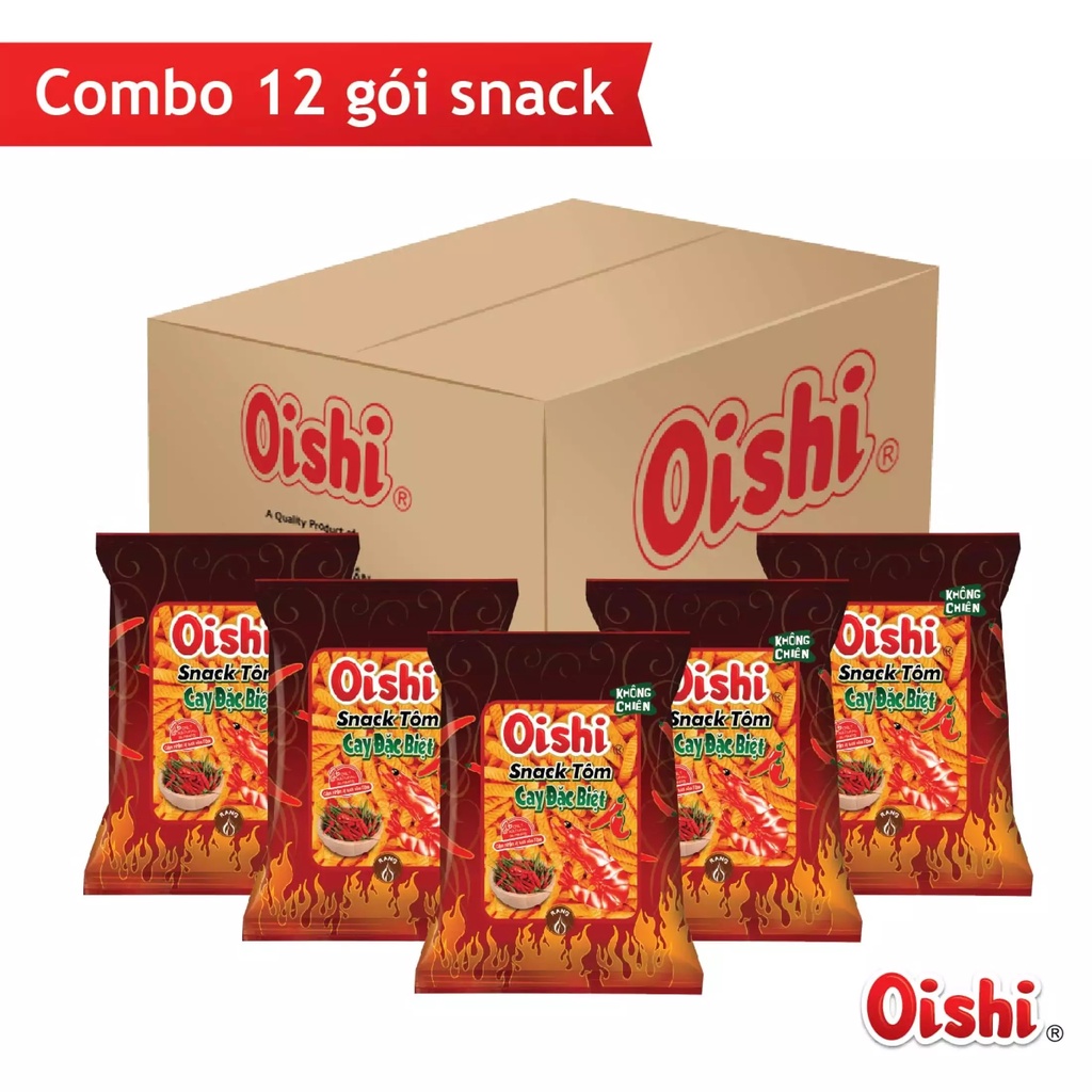 Combo 12 gói Oishi Snack Tôm Cay Đặc Biệt (75g/gói)
