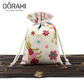 Túi vải bố mềm có dây rút họa tiết bé thỏ hồng dễ thương - dorami