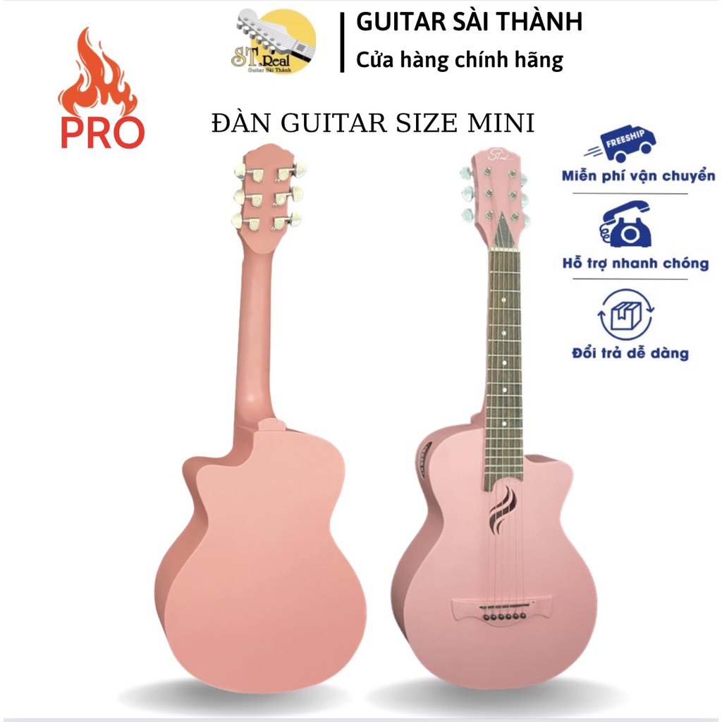 [MÃ giảm 40K]Đàn Guitar Mini Acoustic Mã Pink DC-02 Chính Hãng ST.Real Guitar Sài Thành Kích Thước 80cm Size 1/2