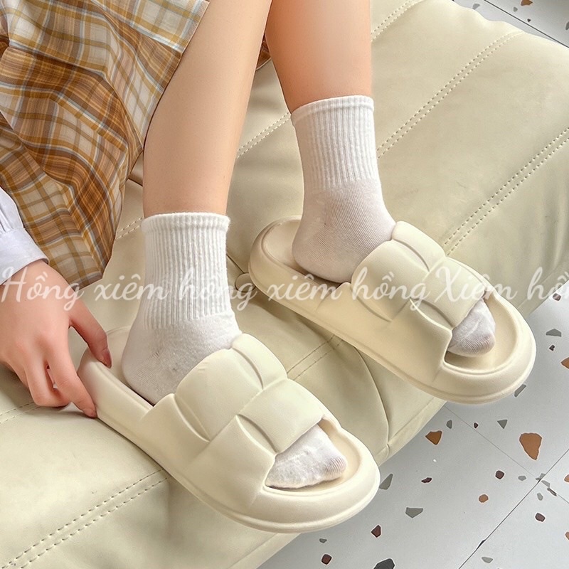 Dép Bánh Mỳ Béo Đế Xôp Tăng Chiều cao Quai Ngang Vân Nổi
