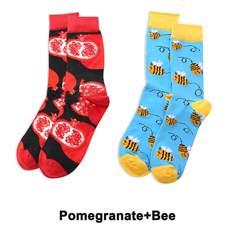 Bộ 2 Đôi Tất Dài Trung Bình Co Giãn In Hình Trái Cây Động Vật Nhiều Màu Sắc Cho Nữ