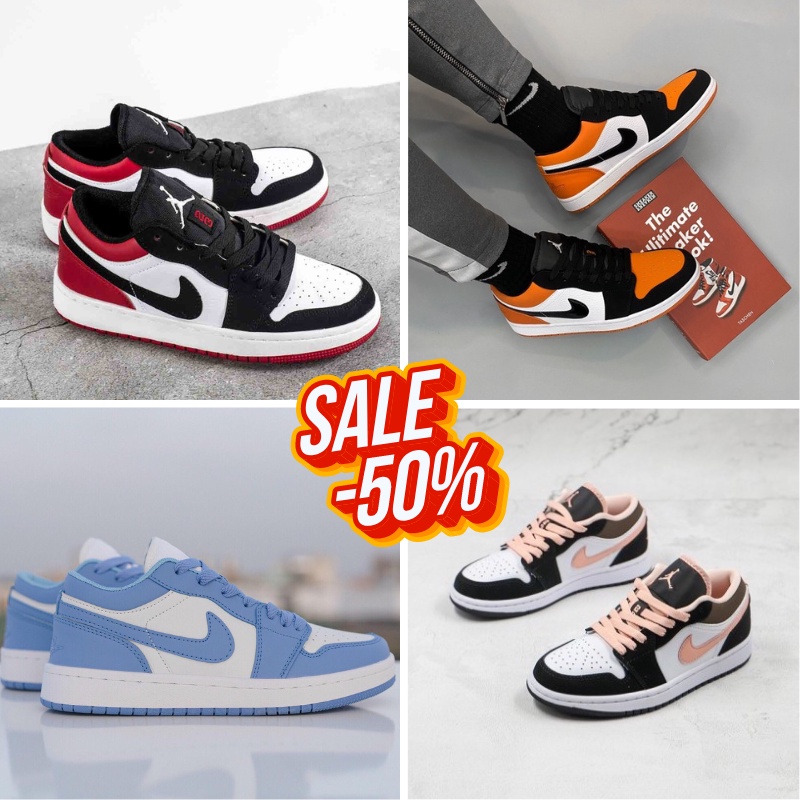 Giày thể thao JD 1 thấp , Giày sneaker air Jodan 1 low đỏ, xanh dương, Jordan cam đào cổ thấp nam nữ Full Box Bill