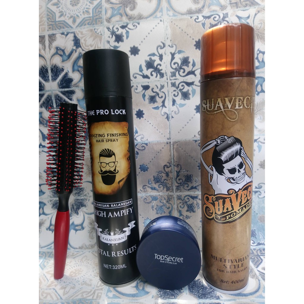COMBO Sáp Vuốt tóc TOPSecret + Gôm xịt the pro lock + Gôm xịt tóc Suavecito pomade 400ml+ tặng Lược